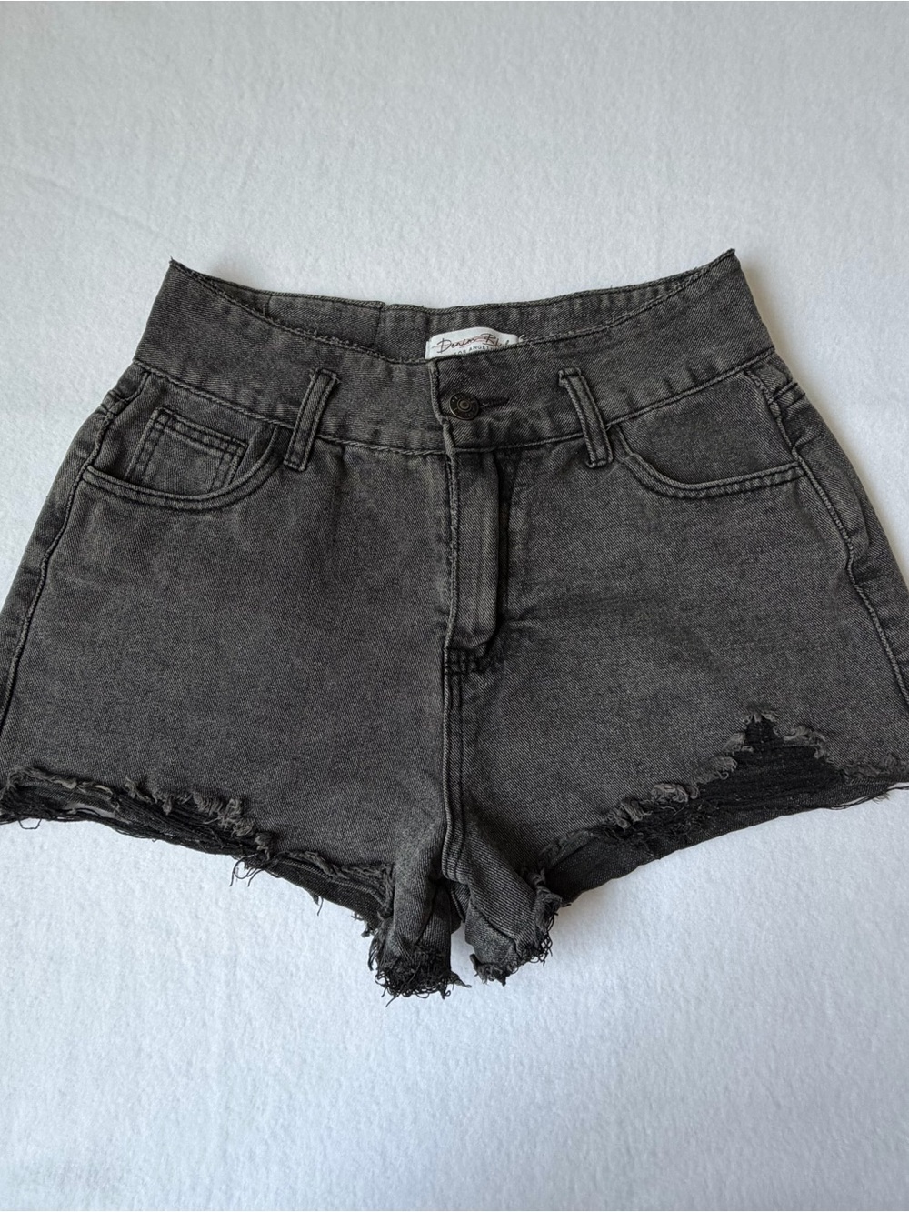 Denim Blvd Medium Faded Black Distressed Cutoff Denim Shorts